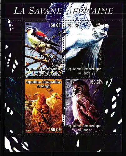 Kongo (Brazzaville) Eulen gestempelt als Kleinbogen, Eulen #KO873