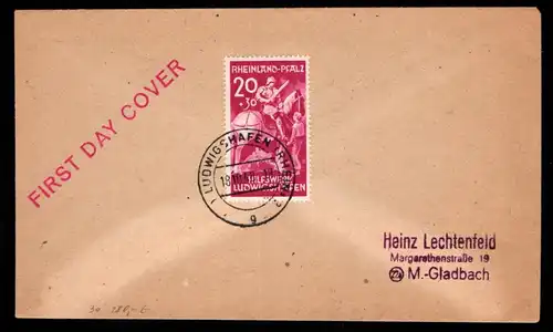 Französische Zone Rheinland-Pfalz 30 II gestempelt auf FDC Ersttagsbrief #KO554