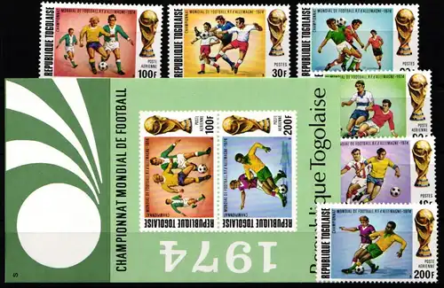 Togo 1017-1022 und Block 81 postfrisch Fußball #KO224