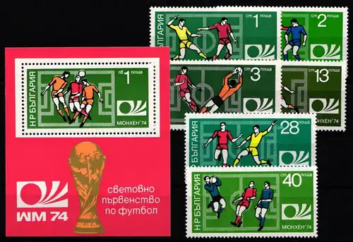 Bulgarien 2326-2331 und Block 47 postfrisch Fußball #KO227