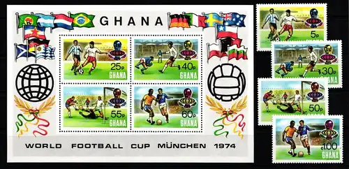 Ghana 564-567 und Block 57 A postfrisch Fußball #KO252