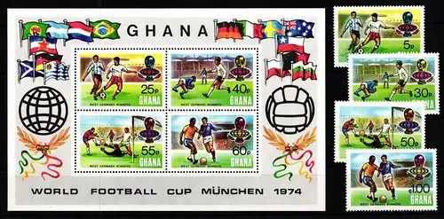 Ghana 581-584 und Block 58 postfrisch Fußball #KO251