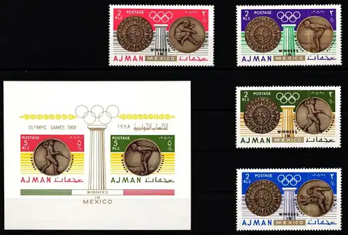 Ajman 341A-344A und Block 75 postfrisch Olympische Spiele 1968 Mexico #KO096