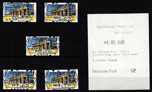 BRD Bund Automatenmarken 6 VS1 gestempelt mit Beleg Deutsche Post #KR266