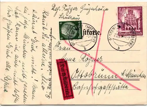 Deutsches Reich 759 u.a. auf Postkarte als Mischfrankatur portogerecht #KQ061