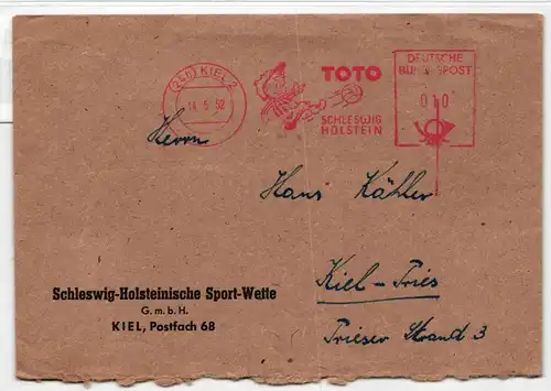 BRD Bund auf Brief Freistempler Lotto Toto Schleswig Holstein #KQ194