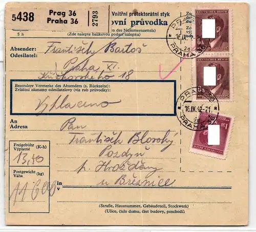 Böhmen und Mähren 105 u.a. auf Brief als Mischfrankatur Paketkarte #KN360
