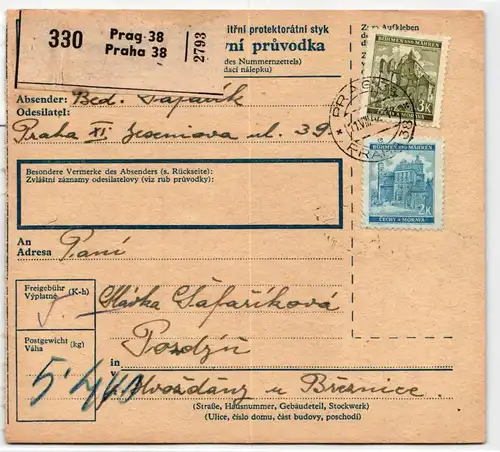 Böhmen und Mähren 72 u.a. auf Brief als Mischfrankatur Paketkarte #KN364