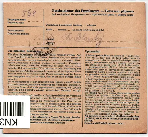 Böhmen und Mähren 103 u.a. auf Brief als Mischfrankatur Paketkarte #KN358