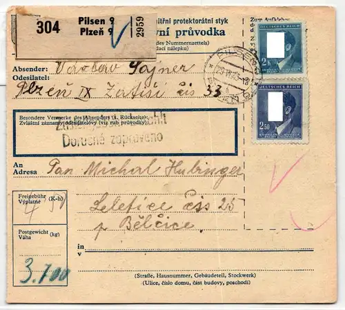 Böhmen und Mähren 99 u.a. auf Brief als Mischfrankatur Paketkarte #KN356