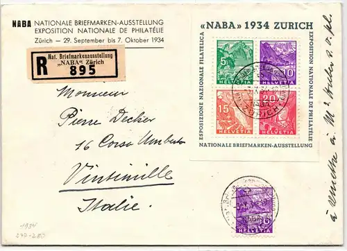 Schweiz Block 1 auf Brief portogerecht #KN347