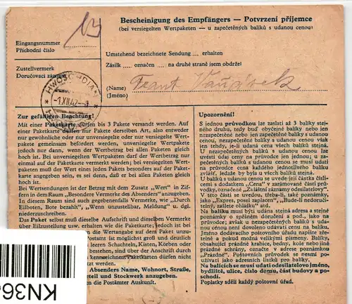 Böhmen und Mähren 100 u.a. auf Brief als Mischfrankatur Paketkarte #KN368