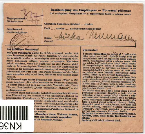 Böhmen und Mähren 99 u.a. auf Brief als Mischfrankatur Paketkarte #KN367