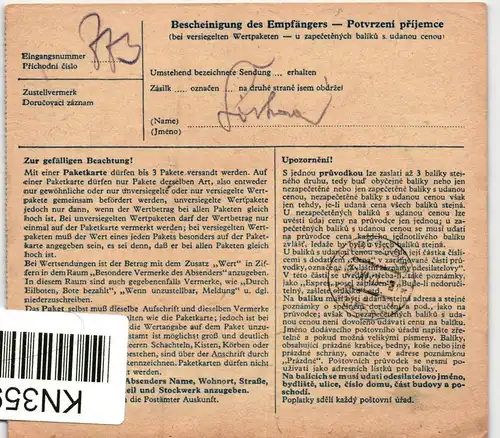 Böhmen und Mähren 104 u.a. auf Brief als Mischfrankatur Paketkarte #KN359