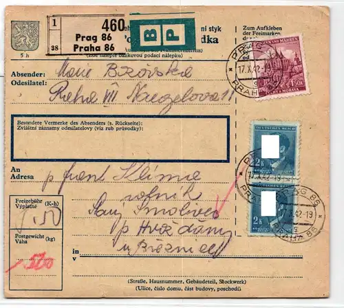 Böhmen und Mähren 69 u.a. auf Brief als Mischfrankatur Paketkarte #KN366