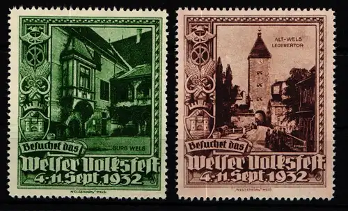 Österreich Vignetten ohne Gummi Welser Volksfest 1932 #KS999