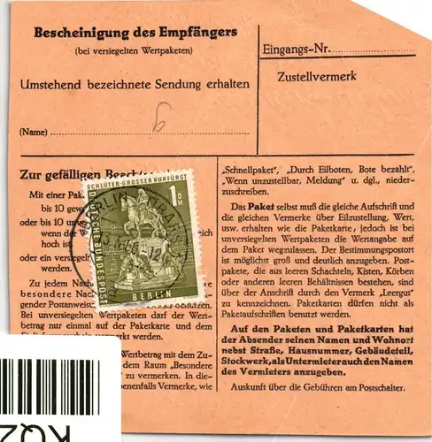 Berlin 153, 186 auf Brief als Mischfrankatur Paketkarte portogerecht #KQ255