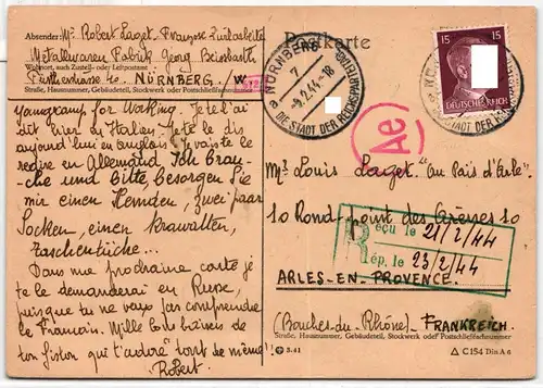 Deutsches Reich 789 auf Postkarte als Einzelfrankatur Zensurbrief #KQ414