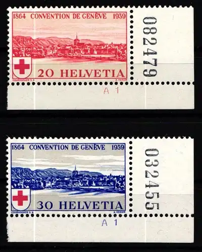 Schweiz 357-358 postfrisch Eckrand mit Bogennummer und Bogenzähler #KP147