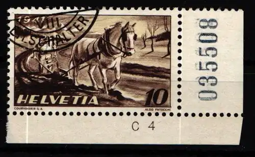 Schweiz 386 gestempelt Eckrand mit Bogennummer und Bogenzähler #KP150