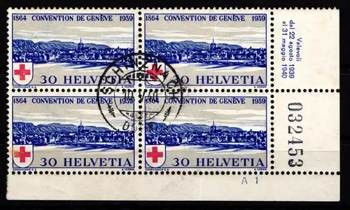 Schweiz 358 gestempelt Eckrandviererblock mit Bogennummer und Bogenzähler #KP156