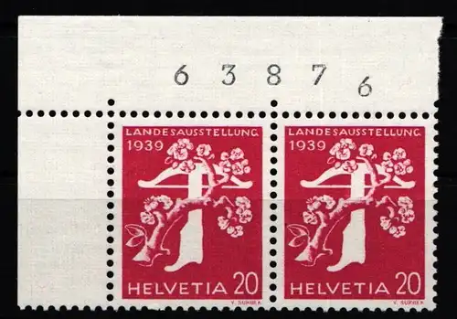 Schweiz 346 postfrisch Paar mit Bogenzähler #KP169