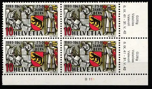 Schweiz 398 postfrisch Eckrand Viererblock Formnummer #KP176