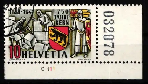 Schweiz 398 gestempelt Eckrand mit Bogennummer und Bogenzähler #KP154