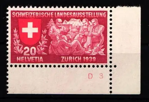 Schweiz 336 postfrisch Eckrand Formnummer #KP180