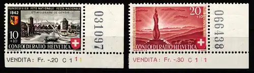 Schweiz 408-409 postfrisch Eckrand mit Formnummern und Bogenzähler #KP203