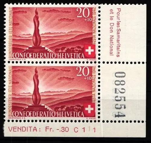 Schweiz 409 postfrisch Eckrand mit Bogenzähler und Formnummer #KP213