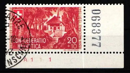 Schweiz 397 gestempelt Eckrand mit Formnummer und Bogenzähler #KP218