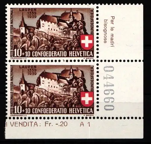 Schweiz 356 postfrisch Eckrand mit Formnummer Bogenzähler #KP198