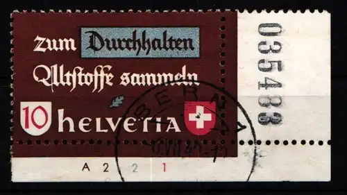 Schweiz 405 gestempelt Eckrand mit Formnummer und Bogenzähler #KP248