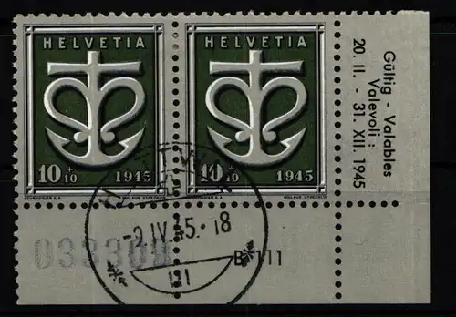 Schweiz 443 gestempelt Eckrand Formnummer #KP324