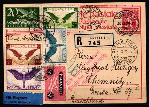 Schweiz 213, 189 x, 191 x, 183, 233 x-234 x gestempelt auf Ganzsache #KP474