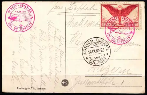 Schweiz 190 gestempelt auf Postkarte mit Zeppelin Stempel #KP475