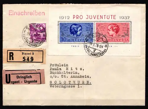 Schweiz Block 3 gestempelt auf Brief #KP578