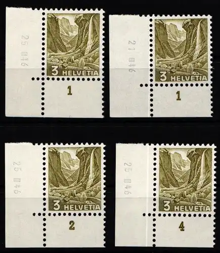 Schweiz 297 postfrisch verschiedene Typen Eckrand mit Druckdatum #KP559