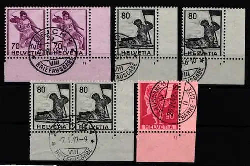 Schweiz 379-381 gestempelt Eckrand mit Formnummer #KR437