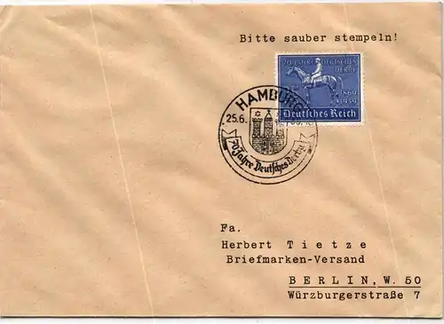Deutsches Reich 698 auf Brief als Einzelfrankatur mit Sonderstempel #KQ684