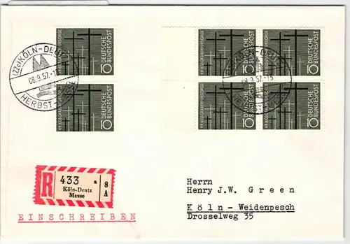 BRD Bund 248 auf Brief als Mehrfachfrankatur portogerecht #KQ873