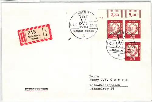 Berlin 205 auf Brief als Mehrfachfrankatur vom Eckrand mit Druckerzeichen #KQ847