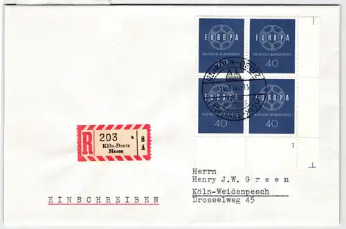 BRD Bund 321 auf Brief 4er Block mit Formnummer 1 #KQ909