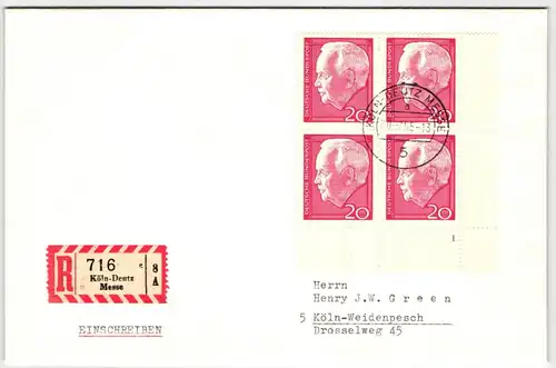 BRD Bund 429 auf Brief 4er Block mit Formnummer 1 #KQ923