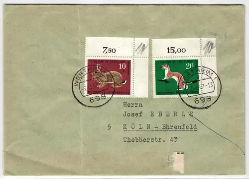 BRD Bund 529-530 auf Brief als Mischfrankatur vom Eckrand, portogerecht #KQ891