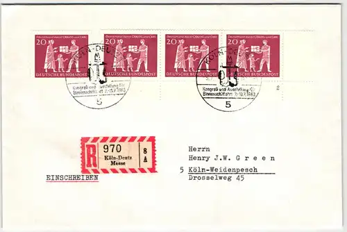 BRD Bund 390 auf Brief 3er Block + Marke mit Formnummer 2 #KQ953