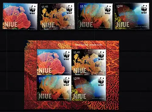 Niue Block 168 + 1198-1201 postfrisch Korallen #JV401