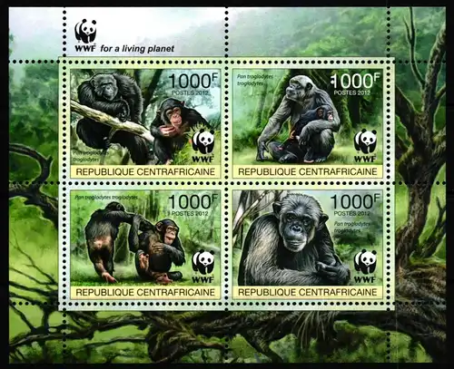 Zentralafrik. Rep. Block 953 postfrisch Schimpansen, Affen #JV399