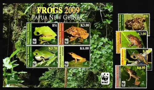 Papua Neuguinea Block 77 + 1391-1394 postfrisch Frösche #JV431